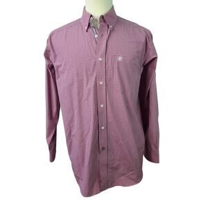 Ariat Pro Series Pink White Gray Check Button Down Shirt Men's Large NEW